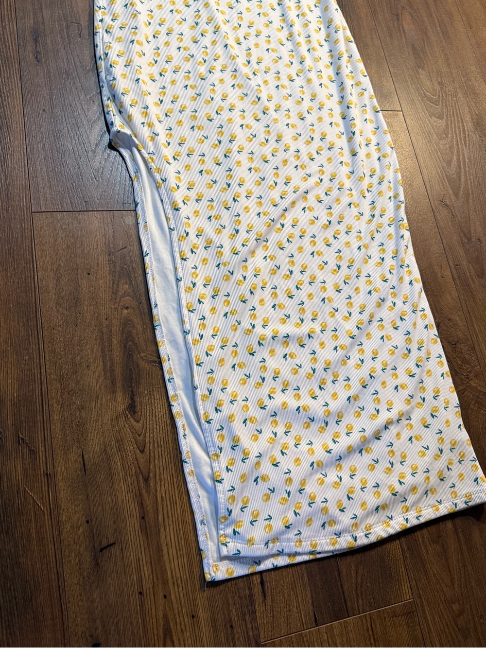 Vine & Valley Women’s XL Lemon Print Ribbed Maxi Dress Side Slit Spaghetti Strap - Picture 4 of 10